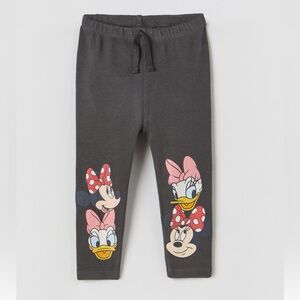 Zara Minnie Mouse & Daisy Gray Ribbed Toddler Girls Leggings 3-4 Years